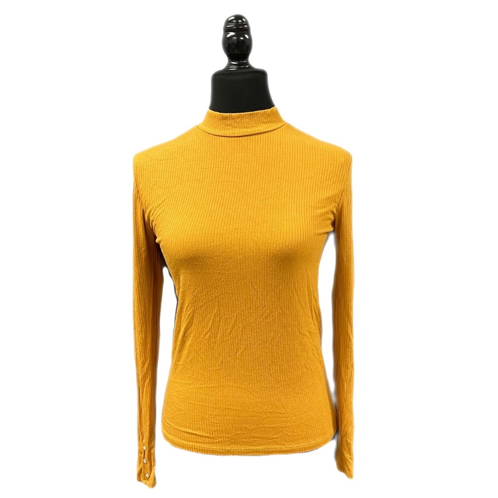 Stradivarius - Yellow ribbed long sleeve shirt with rhinestone cuffs